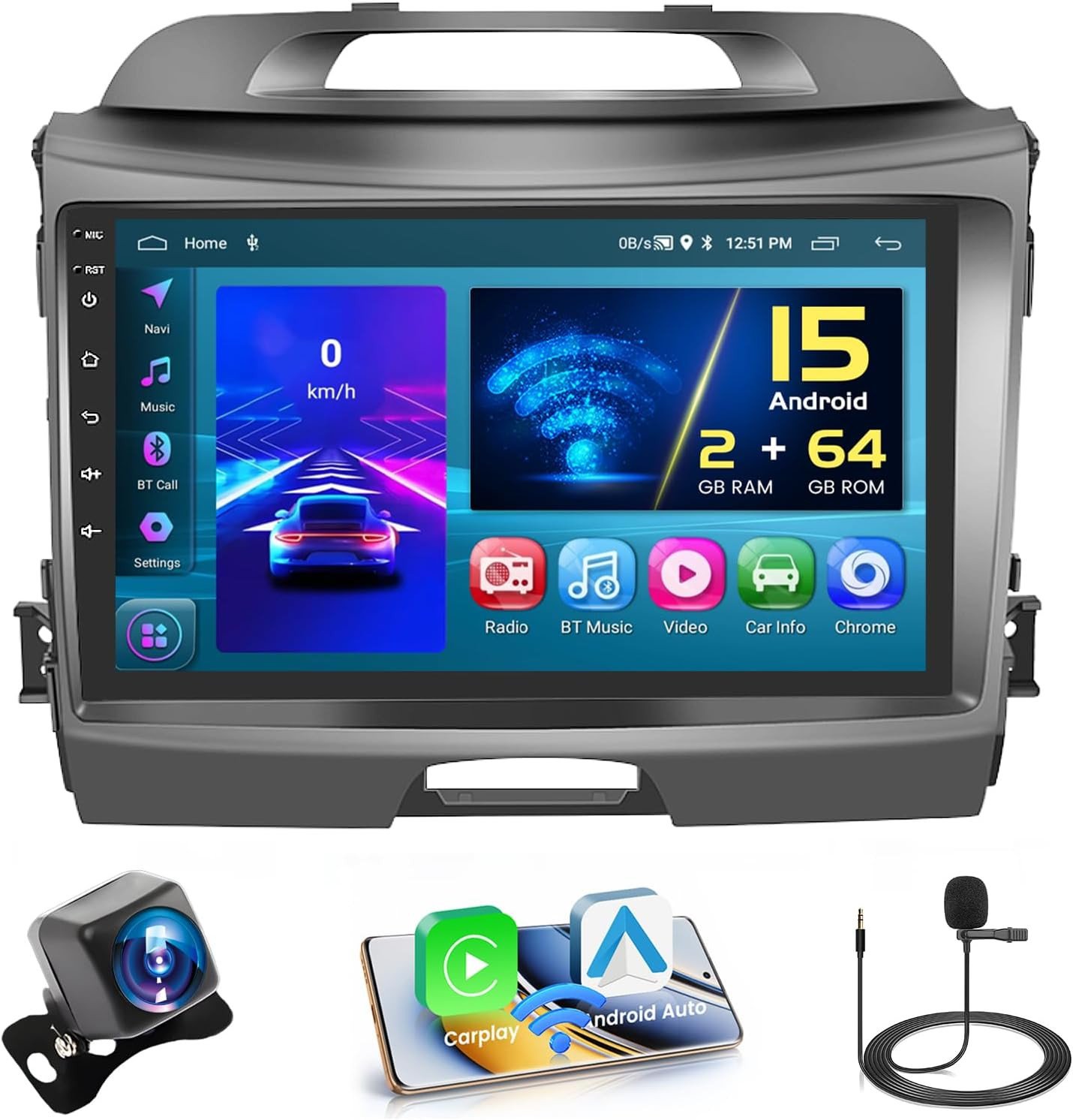 Autoradio Android 15 - Kia Sportage (2010-2016) | CarPlay & Android Auto Sans Fil